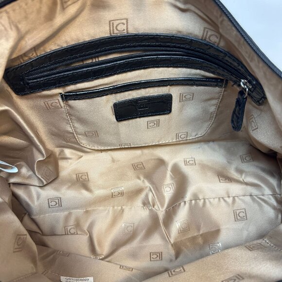 LC Black Faux Croc Embossed Shoulder Bag With Silver Accents & Multiple Pockets - Picture 9 of 12